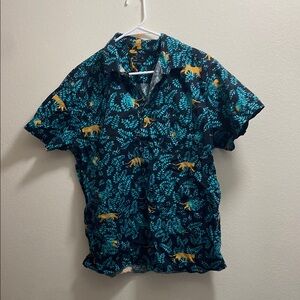 Men's Black and Blue Patterned Shirt